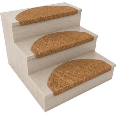 KARAT Tapis d'escalier en sisal Goa avec profil d'angle et bandes adhésives Fabriqué en 100 % sisal, semi-circulaire et insonorisant 23,5 x 65 cm KARAT Tapis d'escalier en sisal Goa avec profil d'angle et bandes adhésives Fabriqué en 100 % sisal, semi-circulaire et insonorisant 23,5 x 65 cm