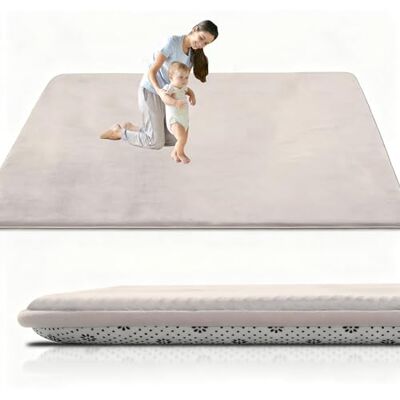 RxueSug Tapis de jeu de 3 cm d'épaisseur pour le sol, 120 x 120 cm, crème, pliable, avec mousse à mémoire de forme, tapis antidérapant pour enfants RxueSug Tapis de jeu de 3 cm d'épaisseur pour le sol, 120 x 120 cm, crème, pliable, avec mousse à mémoire de forme, tapis antidérapant pour enfants