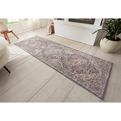 HANSE Home Tapis de salon oriental à poils courts Tapis oriental doux Pour chambre à coucher, salle à manger, salon, couloir, cuisine Bleu crème, 80 x 200 cm HANSE Home Tapis de salon oriental à poils courts Tapis oriental doux Pour chambre à coucher, salle à manger, salon, couloir, cuisine Bleu crème, 80 x 200 cm