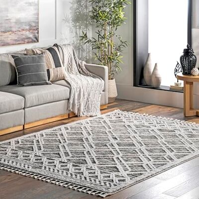 nuLOOM Ansley Tapis marocain en treillis avec pompons nuLOOM Ansley Tapis marocain en treillis avec pompons