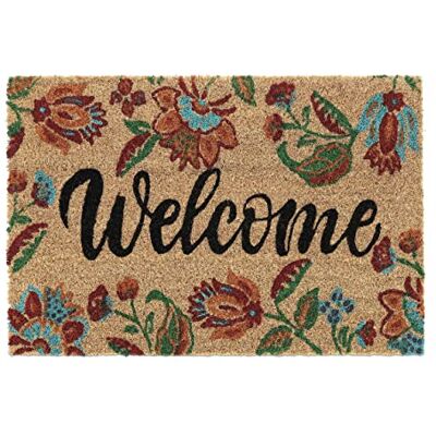 Relaxdays Paillasson, Fibres de Coco, Design Floral, Inscription, antidérapant, 40x60 cm, intérieur et extérieur, coloré Relaxdays Paillasson, Fibres de Coco, Design Floral, Inscription, antidérapant, 40x60 cm, intérieur et extérieur, coloré