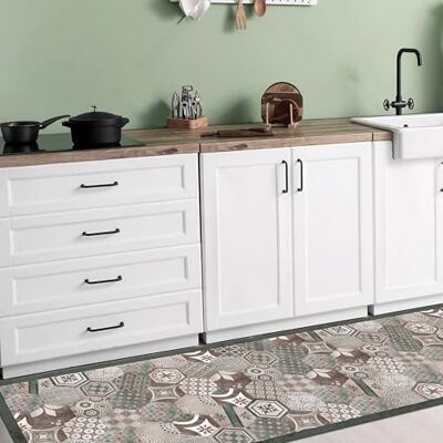 CREARREDA Hexagonal Green Tiles Tapis de cuisine 180 x 50 cm en vinyle, antidérapant et lavable, 100 % fabriqué en Italie CREARREDA Hexagonal Green Tiles Tapis de cuisine 180 x 50 cm en vinyle, antidérapant et lavable, 100 % fabriqué en Italie
