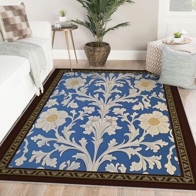 UERWOWELL Tapis de chambre à coucher, bleu marine, 2,1 x 2,7 m, motif floral crème, vigne, tapis à poils courts pour salle à manger, entrée, vintage, bordure marron, décoration de sol lavable UERWOWELL Tapis de chambre à coucher, bleu marine, 2,1 x 2,7 m, motif floral crème, vigne, tapis à poils courts pour salle à manger, entrée, vintage, bordure marron, décoration de sol lavable