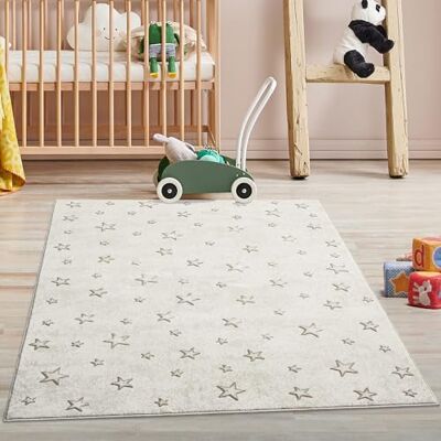 carpet city Tapis pour enfant crème, beige – 120 x 160 cm – Motif étoiles – Tapis à poils courts pour chambre d'enfant, salle de jeux carpet city Tapis pour enfant crème, beige – 120 x 160 cm – Motif étoiles – Tapis à poils courts pour chambre d'enfant, salle de jeux