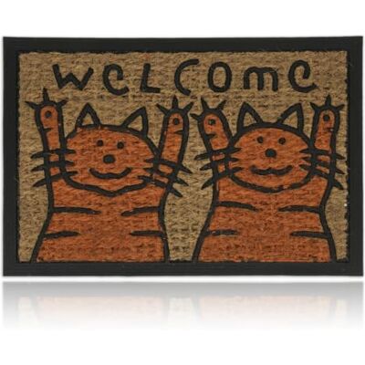 Relaxdays Paillasson coco, tapis d’entrée, Chat Welcome, 60x40 cm, caoutchouc, intérieur, extérieur, orange/nature Relaxdays Paillasson coco, tapis d’entrée, Chat Welcome, 60x40 cm, caoutchouc, intérieur, extérieur, orange/nature