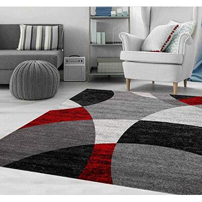 VIMODA Tapis Rouge Salon Chambre à Coucher Géométrique Motif à Cercles Moucheté en Gris Blanc Noir et Rouge Eco Tex Certifié Rouge, 200x280 cm VIMODA Tapis Rouge Salon Chambre à Coucher Géométrique Motif à Cercles Moucheté en Gris Blanc Noir et Rouge Eco Tex Certifié Rouge, 200x280 cm