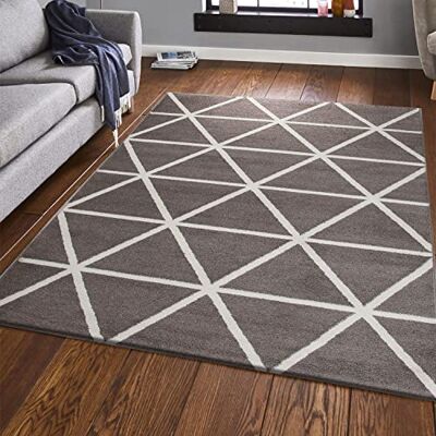 VIMODA Tapis de salon, couleurs pastel, motif losanges, robuste, à poils courts, disponible en différentes couleurs, marron, dimensions : 80 x 150 cm VIMODA Tapis de salon, couleurs pastel, motif losanges, robuste, à poils courts, disponible en différentes couleurs, marron, dimensions : 80 x 150 cm