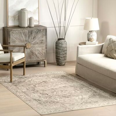 nuLOOM Brielle Tapis vintage ultra fin lavable en machine, motif médaillon, gris, 0,9 x 12,7 cm nuLOOM Brielle Tapis vintage ultra fin lavable en machine, motif médaillon, gris, 0,9 x 12,7 cm
