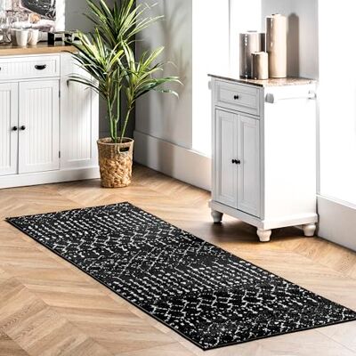 nuLOOM Blythe Tapis marocain – Tapis de couloir de transition 61 x 243 cm, noir et blanc/ivoire pour salon, chambre à coucher, salle à manger, entrée, couloir, cuisine nuLOOM Blythe Tapis marocain – Tapis de couloir de transition 61 x 243 cm, noir et blanc/ivoire pour salon, chambre à coucher, salle à manger, entrée, couloir, cuisine