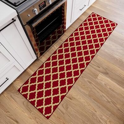 Tapis de couloir de la collection Glamour d'Ottomanson - Design à grille élégant, Antidérapant, 57x210cm, Rouge Tapis de couloir de la collection Glamour d'Ottomanson - Design à grille élégant, Antidérapant, 57x210cm, Rouge