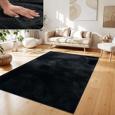 Paco Home Tapis Salon Fausses Fourrures Doux Lavable Moderne Élégant Facile À Entretenir Effet Fourrure Uni Brillant Douillet À Poils Courts, Dimension:140x200 cm, Couleur:Noir Paco Home Tapis Salon Fausses Fourrures Doux Lavable Moderne Élégant Facile À Entretenir Effet Fourrure Uni Brillant Douillet À Poils Courts, Dimension:140x200 cm, Couleur:Noir