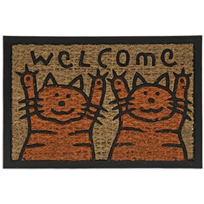 Relaxdays Paillasson Coco, Tapis d’entrée, Chat Welcome, 60x40 cm, Caoutchouc, intérieur, extérieur, Orange/Nature Relaxdays Paillasson Coco, Tapis d’entrée, Chat Welcome, 60x40 cm, Caoutchouc, intérieur, extérieur, Orange/Nature