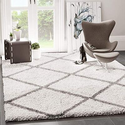 VIMODA Poils Longs Shaggy Tapis Rugueuse Design Crème Gris Moderne Blanc, 120x170 cm VIMODA Poils Longs Shaggy Tapis Rugueuse Design Crème Gris Moderne Blanc, 120x170 cm