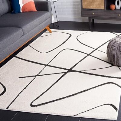 SAFAVIEH Melody Collection Tapis géométrique à poils courts pour salon, salle à manger, chambre à coucher, ivoire et noir, 122 x 183 cm SAFAVIEH Melody Collection Tapis géométrique à poils courts pour salon, salle à manger, chambre à coucher, ivoire et noir, 122 x 183 cm