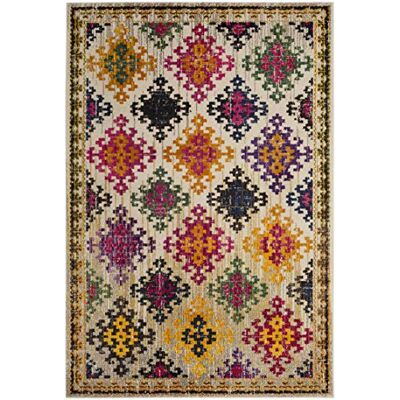 SAFAVIEH Tapis de Sol Boho Chic pour salon, salle à manger, chambre à coucher Collection Monaco Poils courts, ivoire et multicolore, 61 x 91 cm SAFAVIEH Tapis de Sol Boho Chic pour salon, salle à manger, chambre à coucher Collection Monaco Poils courts, ivoire et multicolore, 61 x 91 cm
