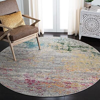 SAFAVIEH Tapis chic moderne pour salon, salle à manger, chambre à coucher Collection Madison Poils courts, gris et doré, 122 x 122 cm SAFAVIEH Tapis chic moderne pour salon, salle à manger, chambre à coucher Collection Madison Poils courts, gris et doré, 122 x 122 cm