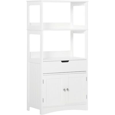 kleankin Meuble de Rangement Salle de Bain Tiroir 60L x 33l x 122H cm Blanc 2 Portes, 3 Étagères, MDF kleankin Meuble de Rangement Salle de Bain Tiroir 60L x 33l x 122H cm Blanc 2 Portes, 3 Étagères, MDF