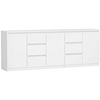 CDF Grand buffet moderne Costa 200cm Ensemble de meubles 3 portes 6 tiroirs sans poignées commode pour salon chambre minimaliste buffet grand espace de rangement Blanc CDF Grand buffet moderne Costa 200cm Ensemble de meubles 3 portes 6 tiroirs sans poignées commode pour salon chambre minimaliste buffet grand espace de rangement Blanc