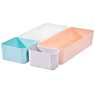 InterDesign iDesign Lot de 4 boîtes de rangement en plastique recyclé pour cuisine ou salle de bain Multicolore InterDesign iDesign Lot de 4 boîtes de rangement en plastique recyclé pour cuisine ou salle de bain Multicolore