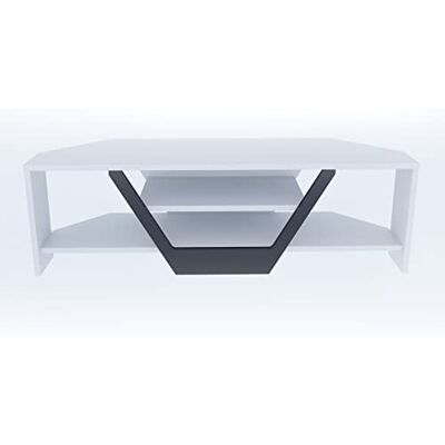 DECOROTIKA Sares Meuble TV d'angle moderne avec étagères de rangement ouvertes pour salon, chambre à coucher, meuble TV – Blanc et noir DECOROTIKA Sares Meuble TV d'angle moderne avec étagères de rangement ouvertes pour salon, chambre à coucher, meuble TV – Blanc et noir