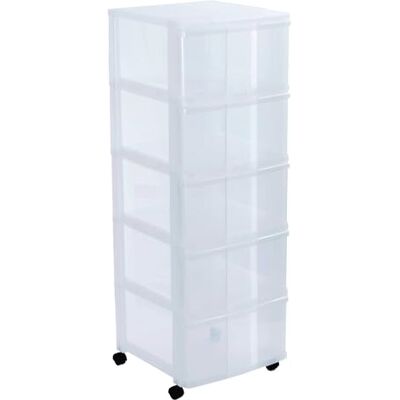 Tour de rangement en plastique français - 5 tiroirs 36.5x38.5x104 cm Tour de rangement en plastique français - 5 tiroirs 36.5x38.5x104 cm