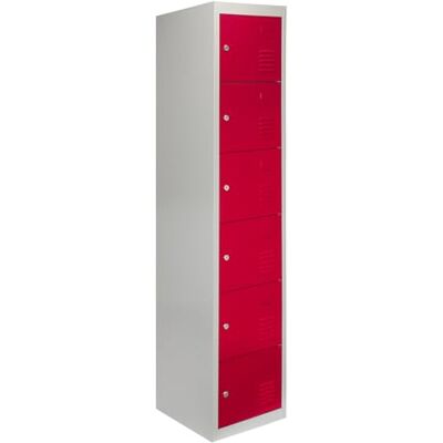 Monster Cable Casier de rangement en métal verrouillable à 6 portes pour l'école, la salle de sport, le personnel, le vestiaire, le travail, meuble à plat, rouge et gris, acier vertical Monster Cable Casier de rangement en métal verrouillable à 6 portes pour l'école, la salle de sport, le personnel, le vestiaire, le travail, meuble à plat, rouge et gris, acier vertical