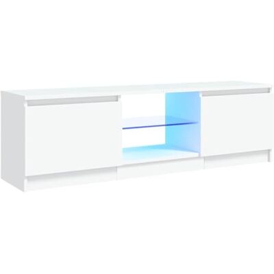 vidaXL Meuble TV avec éclairage LED, Blanc, 120x30x36 cm, Panneaux de bois & verre trempé, Support TV jusqu’à 50", Buffet bas avec étagères, Meuble moderne de salon vidaXL Meuble TV avec éclairage LED, Blanc, 120x30x36 cm, Panneaux de bois & verre trempé, Support TV jusqu’à 50", Buffet bas avec étagères, Meuble moderne de salon
