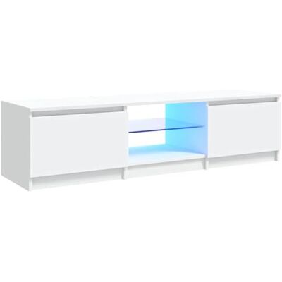 vidaXL Meuble TV avec éclairage LED, Blanc, 140x40x36 cm, Panneaux de bois & verre trempé, Support TV jusqu’à 60", Buffet bas avec étagères, Meuble moderne de salon vidaXL Meuble TV avec éclairage LED, Blanc, 140x40x36 cm, Panneaux de bois & verre trempé, Support TV jusqu’à 60", Buffet bas avec étagères, Meuble moderne de salon