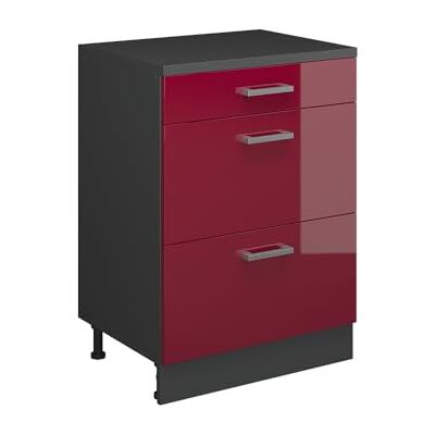 Vicco Commode d'extension "Rion", Rouge brillant/Anthracite, 60x46cm sans pente avec 3 tiroirs, combinable avec les armoires sous pente et modules d'armoire Rion Vicco Commode d'extension "Rion", Rouge brillant/Anthracite, 60x46cm sans pente avec 3 tiroirs, combinable avec les armoires sous pente et modules d'armoire Rion