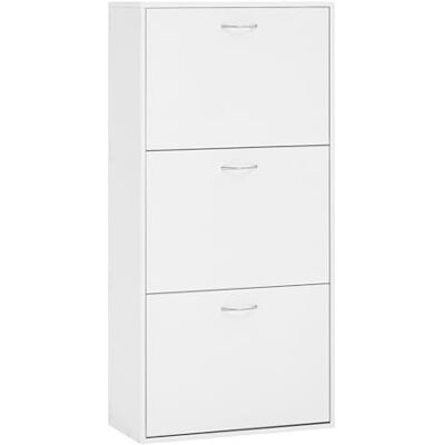 WOLTU Meuble à chaussures avec 3 tiroirs à rabat, porte-chaussures étroit avec étagères réglables, capacité 14-18 paires, 58 x 23 x 118 cm, blanc, pour couloir et salon WOLTU Meuble à chaussures avec 3 tiroirs à rabat, porte-chaussures étroit avec étagères réglables, capacité 14-18 paires, 58 x 23 x 118 cm, blanc, pour couloir et salon