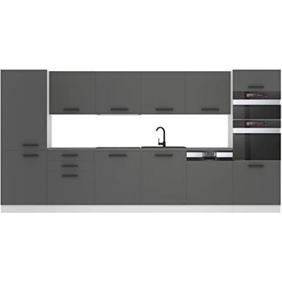 B BELINI GROUP Belini Naomi Bloc de cuisine, 360 cm, cuisine encastrable, entièrement équipée, sans électroménager, avec placards et armoires basses, plans de travail, argent mat B BELINI GROUP Belini Naomi Bloc de cuisine, 360 cm, cuisine encastrable, entièrement équipée, sans électroménager, avec placards et armoires basses, plans de travail, argent mat