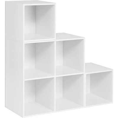 WOLTU Bibliothèque Étagère Escalier 6 Compartiments, Meuble de Rangement Salon Chambre Bureau en Bois d’Ingénierie, 90x30x90 cm, Blanc WOLTU Bibliothèque Étagère Escalier 6 Compartiments, Meuble de Rangement Salon Chambre Bureau en Bois d’Ingénierie, 90x30x90 cm, Blanc