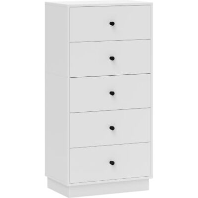 HOMCOM Commode de chambre avec 5 tiroirs, 47x29x95 cm, Blanc Commode étroite et haute moderne avec poignées rondes, pour entrée, salon, chambre d'enfant, couloir, bois HOMCOM Commode de chambre avec 5 tiroirs, 47x29x95 cm, Blanc Commode étroite et haute moderne avec poignées rondes, pour entrée, salon, chambre d'enfant, couloir, bois