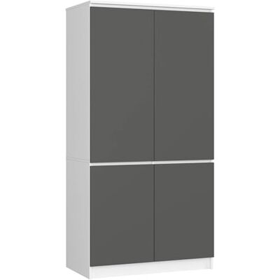 AKORD Armoire S90, 4 portes, 4 étagères et tringle à vêtements, meuble pour chambre à coucher et bureau, stratifié, 90 x 51 x 180 cm, blanc et gris graphite AKORD Armoire S90, 4 portes, 4 étagères et tringle à vêtements, meuble pour chambre à coucher et bureau, stratifié, 90 x 51 x 180 cm, blanc et gris graphite