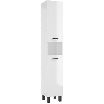 Deftrans . Armoire haute de salle de bain Armoire de salle de bain étroite de 30 cm de large, blanc brillant, debout sur pieds noirs, 174 x 30 x 28 cm, 2 portes et compartiment ouvert, poignées en Deftrans . Armoire haute de salle de bain Armoire de salle de bain étroite de 30 cm de large, blanc brillant, debout sur pieds noirs, 174 x 30 x 28 cm, 2 portes et compartiment ouvert, poignées en