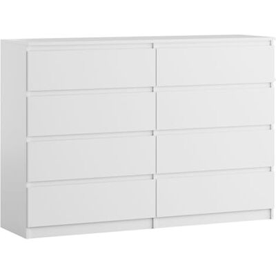 YUMEBLY Commode avec 8 tiroirs Blanc 140 cm Idéal pour chambre, salon, chambre d'enfant et bureau Grande commode fonctionnelle 140x97x40 cm YUMEBLY Commode avec 8 tiroirs Blanc 140 cm Idéal pour chambre, salon, chambre d'enfant et bureau Grande commode fonctionnelle 140x97x40 cm