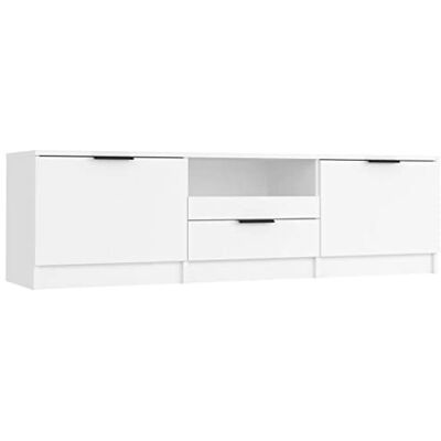 vidaXL Meuble TV, Blanc, 140x35x40 cm, Bois d’ingénierie, Support TV jusqu’à 60", Buffet avec étagères, Meuble moderne de salon, Unité multimédia vidaXL Meuble TV, Blanc, 140x35x40 cm, Bois d’ingénierie, Support TV jusqu’à 60", Buffet avec étagères, Meuble moderne de salon, Unité multimédia