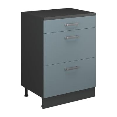 Vicco Commode d'extension "Rion", Bleu-gris/Anthracite, 60x46cm sans pente avec 3 tiroirs, combinable avec les armoires sous pente et modules d'armoire Rion Vicco Commode d'extension "Rion", Bleu-gris/Anthracite, 60x46cm sans pente avec 3 tiroirs, combinable avec les armoires sous pente et modules d'armoire Rion