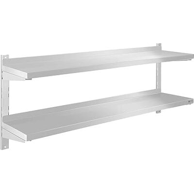 Royal Catering Étagère Murale Rangement Cuisine 2 Plateaux RCWR-140.2 (140 cm de Long, éléments pour Montage Mural, Design Moderne, INOX) Royal Catering Étagère Murale Rangement Cuisine 2 Plateaux RCWR-140.2 (140 cm de Long, éléments pour Montage Mural, Design Moderne, INOX)