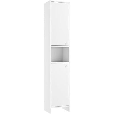 Deftrans . Armoire de salle de bain étroite Armoire haute de salle de bain 170 x 30 x 25,5 cm, blanc mat, debout avec étagère ouverte, 2 portes, poignées en métal Deftrans . Armoire de salle de bain étroite Armoire haute de salle de bain 170 x 30 x 25,5 cm, blanc mat, debout avec étagère ouverte, 2 portes, poignées en métal