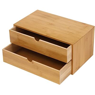 POTYYH Organisateur de bureau, boîte à tiroirs en bambou, mini commode, design monobloc, boîte à maquillage avec 2 tiroirs, pour bureau, salon et chambre à coucher POTYYH Organisateur de bureau, boîte à tiroirs en bambou, mini commode, design monobloc, boîte à maquillage avec 2 tiroirs, pour bureau, salon et chambre à coucher
