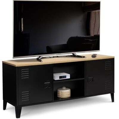 IDMARKET Ester Support TV - 113cm, Métal Noir & Bois IDMARKET Ester Support TV - 113cm, Métal Noir & Bois
