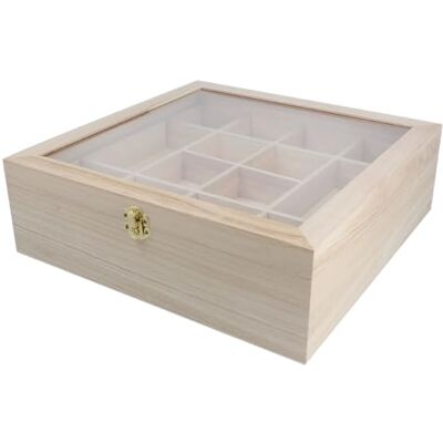 INNSPIRO Boîte en bois avec vitrine 32 x 32 x 10 cm et séparateurs à double hauteur Bois naturel INNSPIRO Boîte en bois avec vitrine 32 x 32 x 10 cm et séparateurs à double hauteur Bois naturel