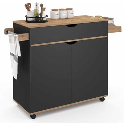 IDMarket Desserte de cuisine COSY XXL placard avec tiroir noir et plateaux façon hêtre L.90 CM IDMarket Desserte de cuisine COSY XXL placard avec tiroir noir et plateaux façon hêtre L.90 CM