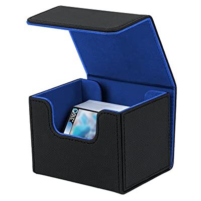 Mcbazel Deck Box pour cartes MTG, peut contenir plus de 100 cartes à simple manchon, étui de rangement en cuir PU, noir et bleu Mcbazel Deck Box pour cartes MTG, peut contenir plus de 100 cartes à simple manchon, étui de rangement en cuir PU, noir et bleu