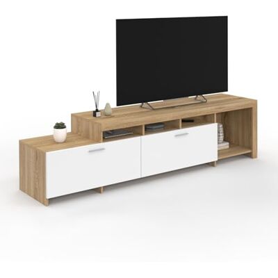 IDMarket Meuble TV 180 cm Malo Bois et placards Blancs IDMarket Meuble TV 180 cm Malo Bois et placards Blancs