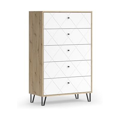Vicco Commode avec tiroirs "Nizza", Chêne Artisan, 80.2x127.4cm avec 5 tiroirs, pour une utilisation comme surface de rangement à côté du lit Vicco Commode avec tiroirs "Nizza", Chêne Artisan, 80.2x127.4cm avec 5 tiroirs, pour une utilisation comme surface de rangement à côté du lit