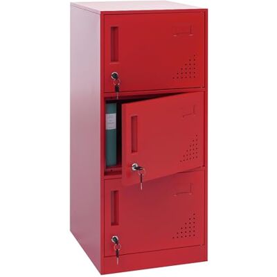 Mendler Spind HWC-P63AM Armoire à casier à 3 portes en acier Rouge 90 x 38 x 45 cm Mendler Spind HWC-P63AM Armoire à casier à 3 portes en acier Rouge 90 x 38 x 45 cm