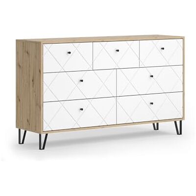 Vicco Commode avec tiroirs "Nizza", Chêne Artisan, 140.2x82.6cm avec 7 tiroirs, pour une utilisation comme surface de rangement à côté du lit Vicco Commode avec tiroirs "Nizza", Chêne Artisan, 140.2x82.6cm avec 7 tiroirs, pour une utilisation comme surface de rangement à côté du lit