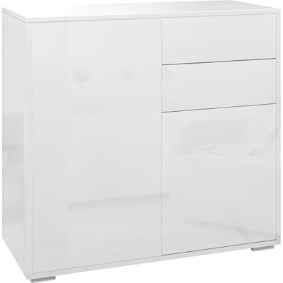 HOMCOM Meuble de Rangement Buffet Commode Armoire Bac de Rangement avec 2 tiroirs et 2 placards à Portes, étagères réglables, pour Salon, Cuisine, Chambre, 79 x 36 x 74 cm (Blanc Laqué) HOMCOM Meuble de Rangement Buffet Commode Armoire Bac de Rangement avec 2 tiroirs et 2 placards à Portes, étagères réglables, pour Salon, Cuisine, Chambre, 79 x 36 x 74 cm (Blanc Laqué)